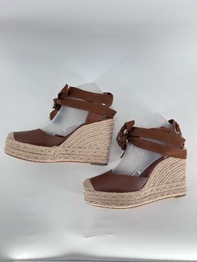 Zara Women’s Brown Espadrille Wedge Sandals with Ankle Tie | Size 38